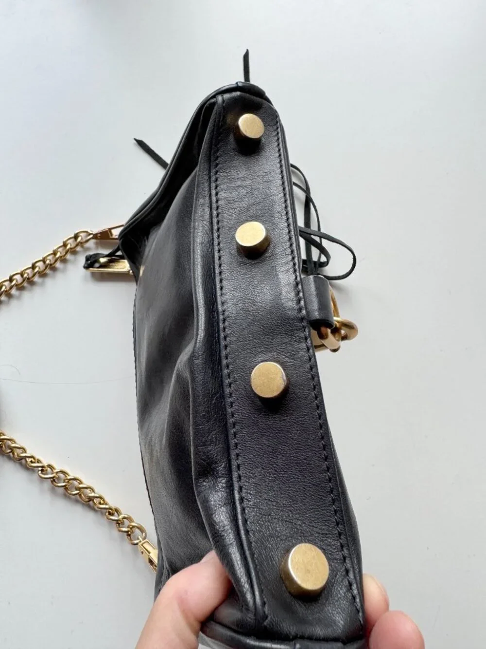 REBECCA MINKOFF Mini MAC Black Leather Gold Chain Crossbody Purse Bag - Picture 6 of 12